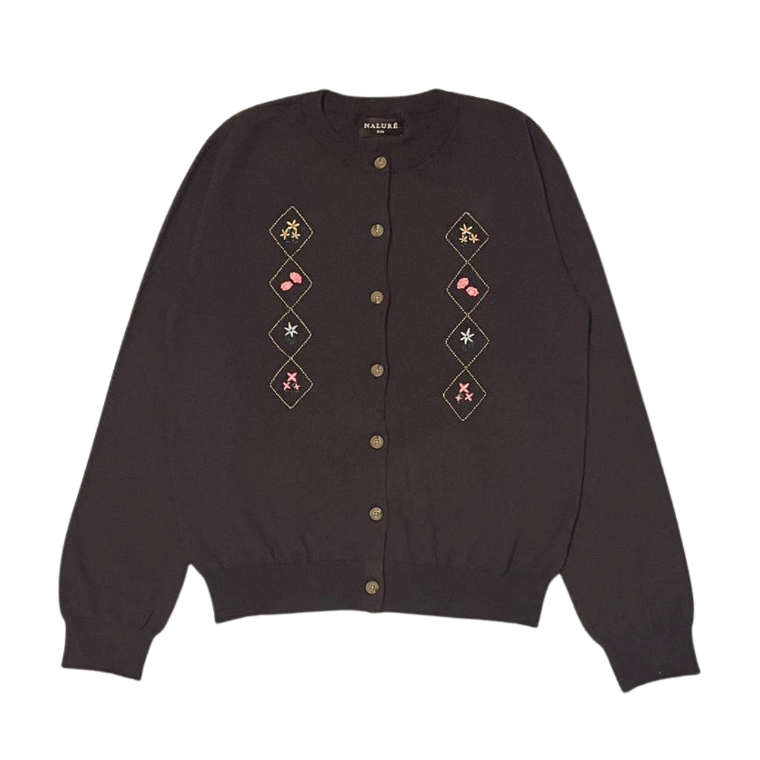 Nalure Cyrene Cardigan Wanita | Cardigan Rajut | Long Sleeve Crewneck Bunga