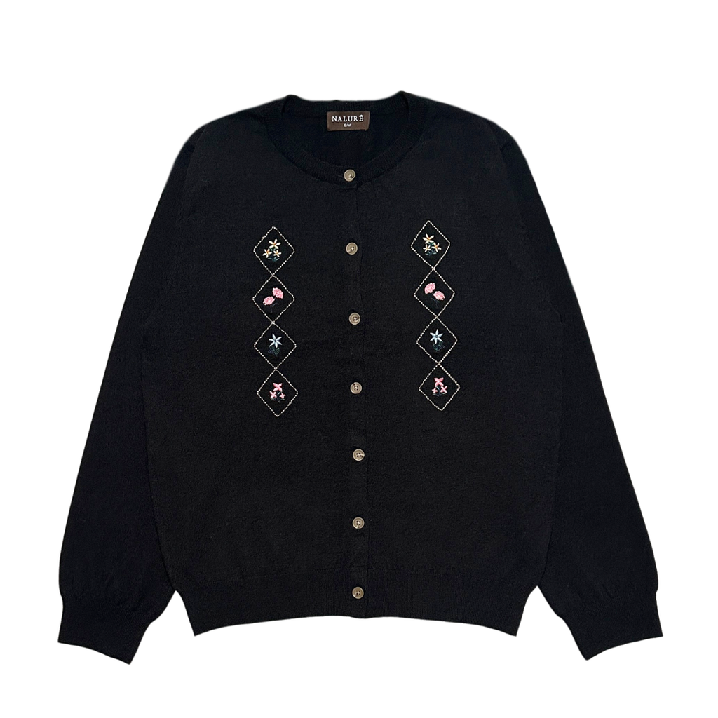 Nalure Cyrene Cardigan Wanita | Cardigan Rajut | Long Sleeve Crewneck Bunga