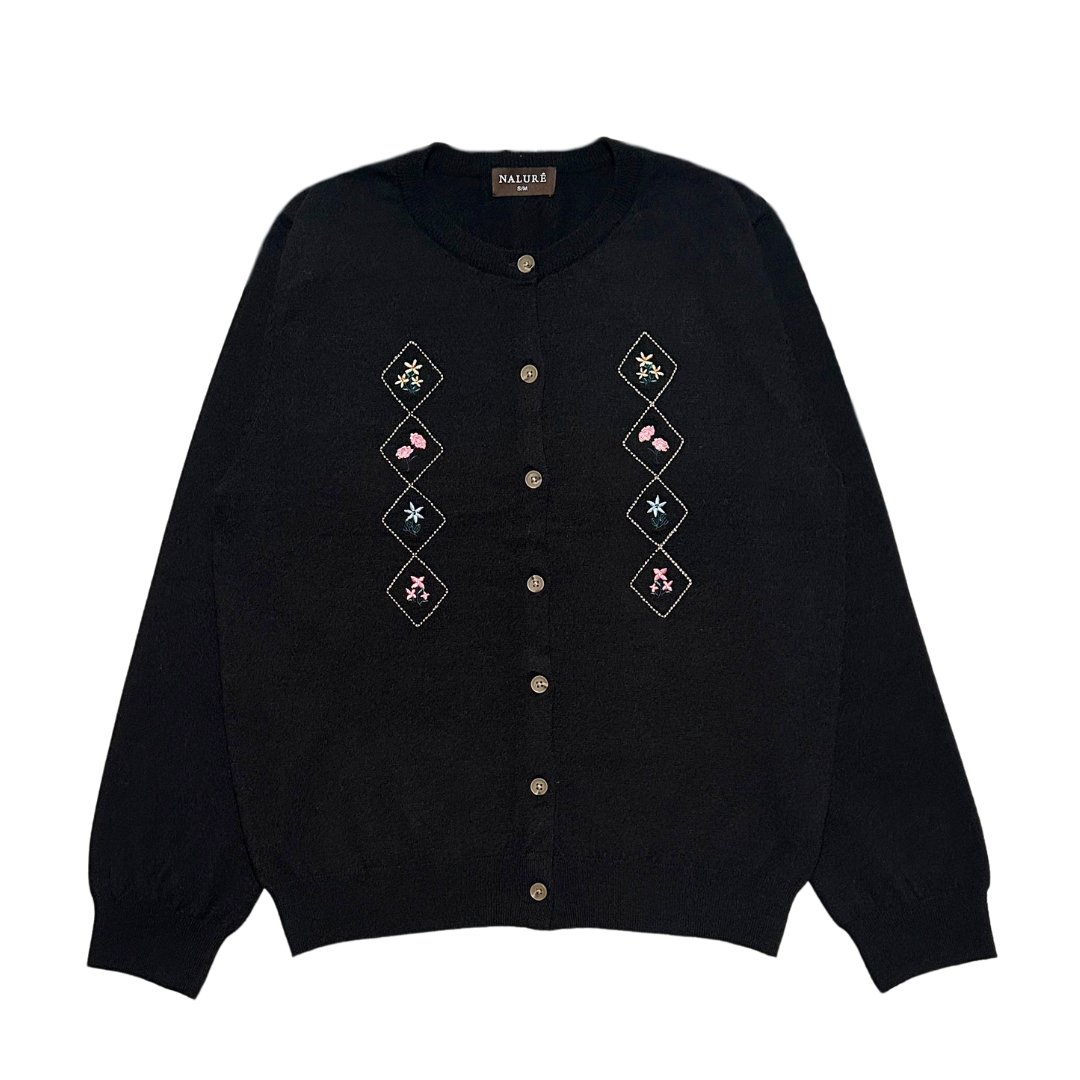 Nalure Cyrene Cardigan Wanita | Cardigan Rajut | Long Sleeve Crewneck Bunga